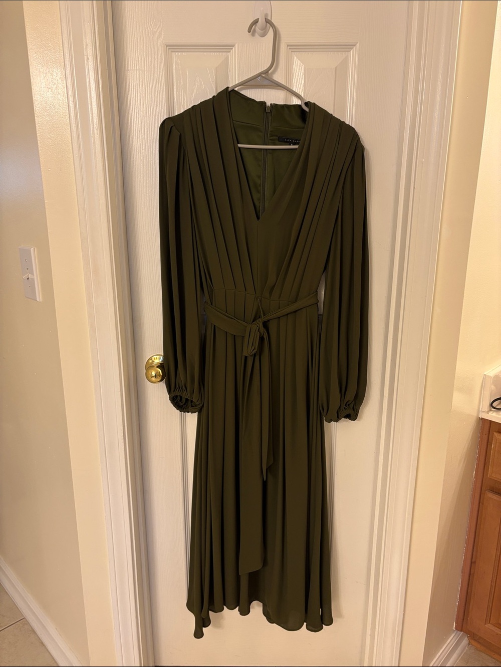 Alex Marie Olive Green Long Sleeve Wrap-Style Dress